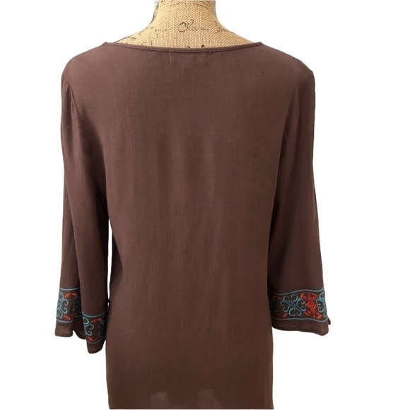Umgee Embroidered Boho Style Tunic Size Small Brown and Blue - Picture 6 of 8